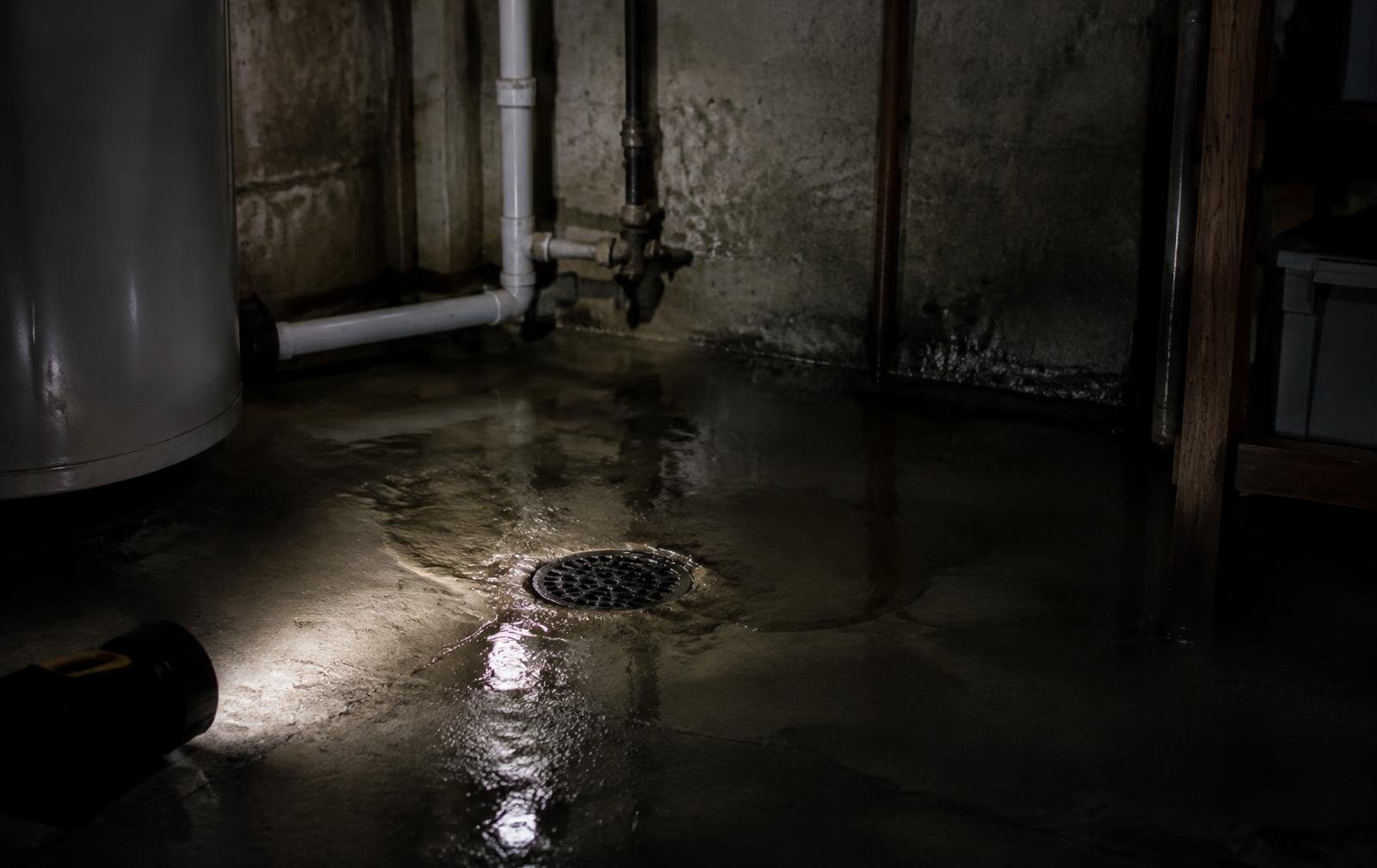 Water rising at a basement floor drain